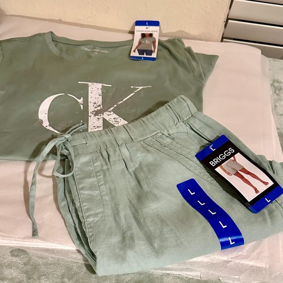 Bundle (2) Calvin Klein T-Shirt + Briggs Linen Blend Shorts Women's Size L Beach - Picture 7 of 13